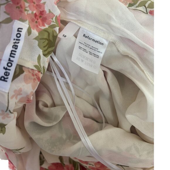RARE‎ REFORMATION MAXI FLORAL PINK CREAM KIMONO SLEEVES WRAP DRESS XL EUC - Picture 4 of 4